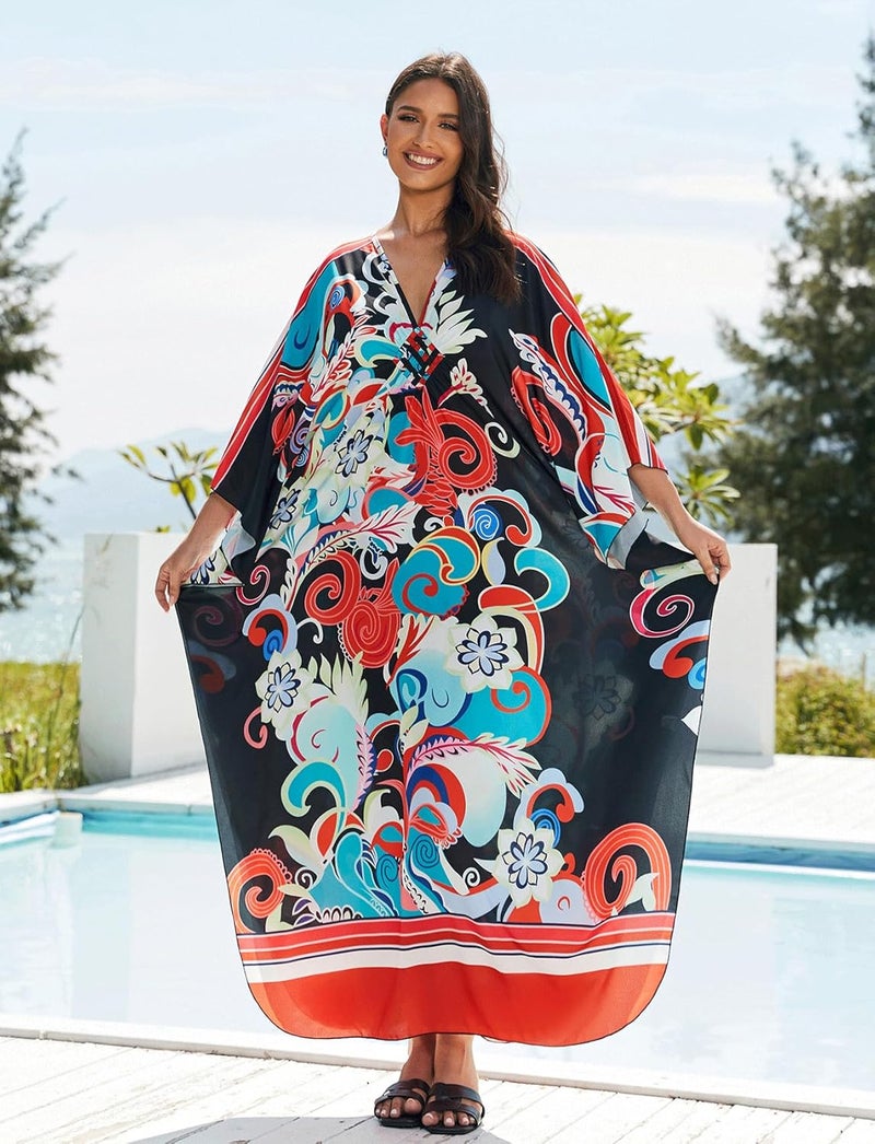 KECVOT Kaftan Dresses for Women Plus Size Batwing Sleeve Caftans Long Bathing Suit Cover Up Maxi Beach Dress Loungewear - Image 2